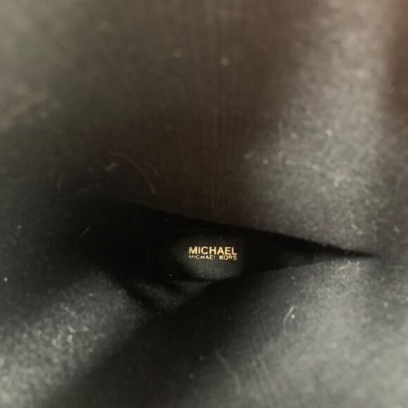 Michael Kors Fulton Harness Glossy Rubber Boots w/Gold Logo Black/Brown, Size 6 - Picture 8 of 11